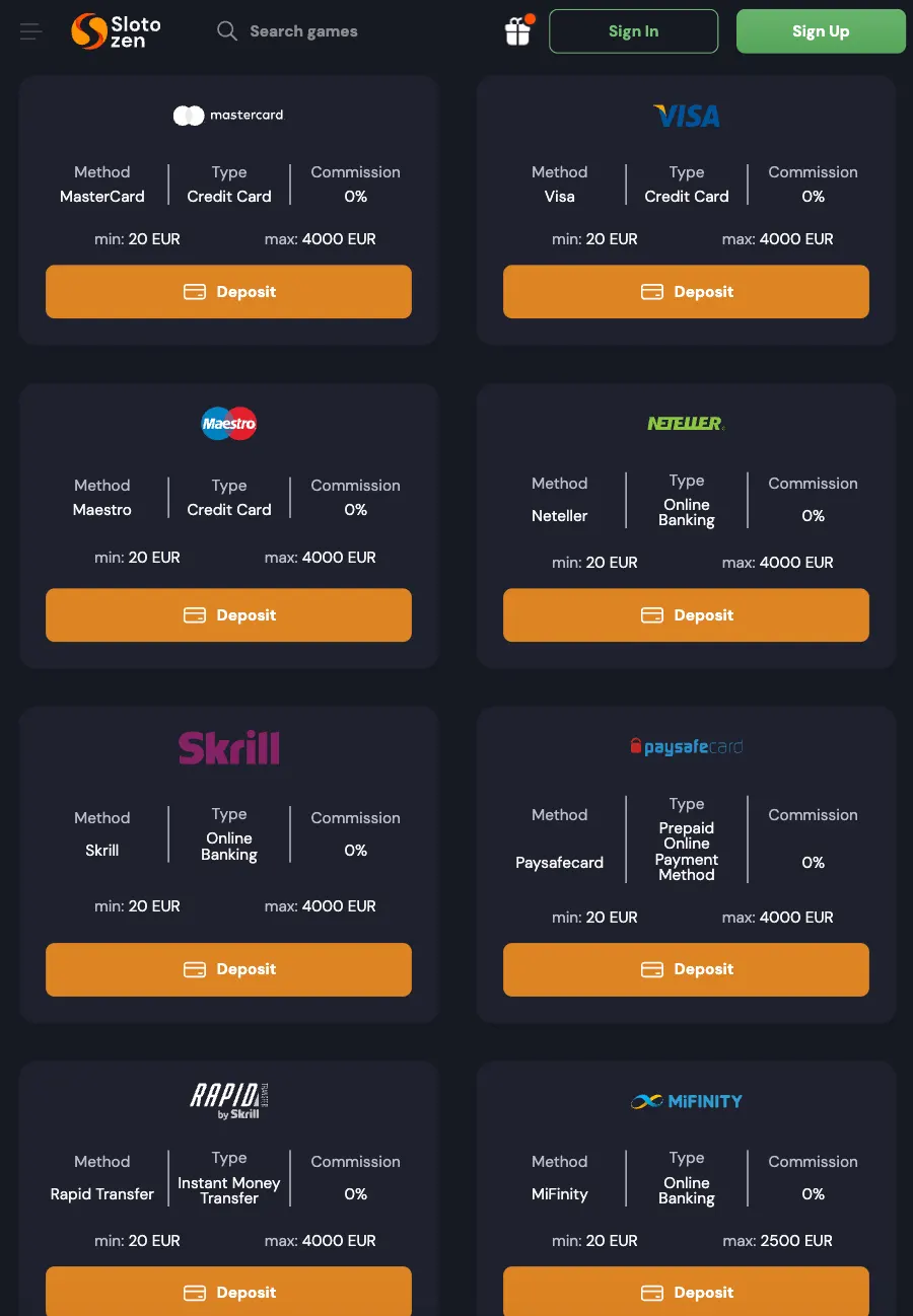 Slotozen Payments